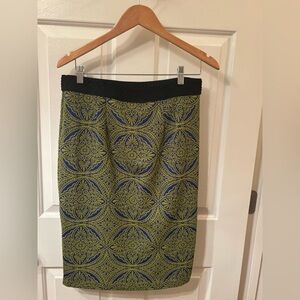 Maeve by Anthropologie Elegant Green and Blue Patterned Skirt ~ Size Large